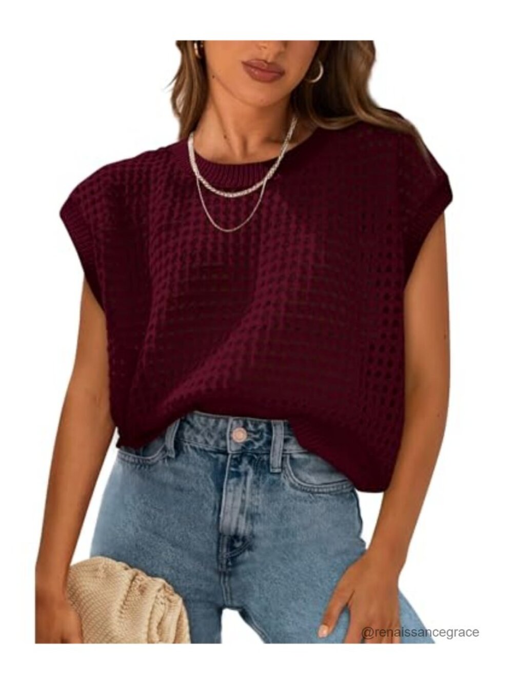 Women's Summer Crochet Cap Sleeve Sweater Top 100% Cotton Boho Loose Fit